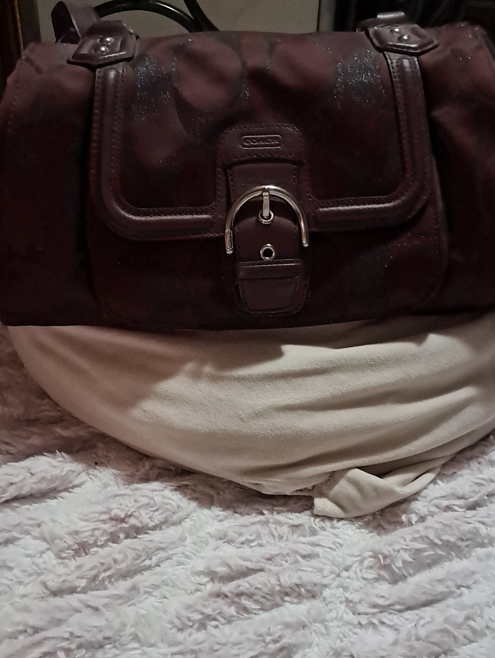 Coach Maroon/Burgundy Shoulder Bag with Buckle Front